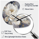 Emotions Of White Gold Peony Flower I - Asymmetric Metal Wall Clock