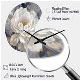 Emotions Of White Gold Peony Flower I - Asymmetric Metal Wall Clock