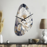 Emotions Of White Gold Peony Flower I - Asymmetric Metal Wall Clock