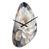 Emotions Of White Gold Peony Flower I - Asymmetric Metal Wall Clock
