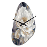 Emotions Of White Gold Peony Flower I - Asymmetric Metal Wall Clock