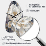 Emotions Of White Gold Peony Flower I - Asymmetric Metal Wall Clock