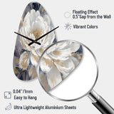 Emotions Of White Gold Peony Flower I - Asymmetric Metal Wall Clock