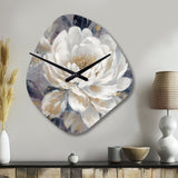 Emotions Of White Gold Peony Flower I - Asymmetric Metal Wall Clock