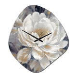 Emotions Of White Gold Peony Flower I - Asymmetric Metal Wall Clock