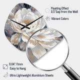 Emotions Of White Gold Peony Flower I - Asymmetric Metal Wall Clock