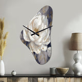Emotions Of White Blue Peony Flower III - Asymmetric Metal Wall Clock
