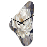 Emotions Of White Blue Peony Flower III - Asymmetric Metal Wall Clock