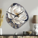 Emotions Of White Blue Peony Flower III - Asymmetric Metal Wall Clock