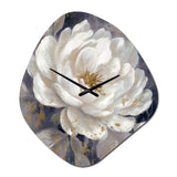 Emotions Of White Blue Peony Flower III - Asymmetric Metal Wall Clock