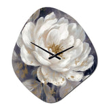 Emotions Of White Blue Peony Flower III - Asymmetric Metal Wall Clock