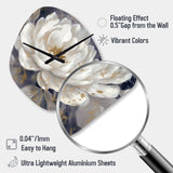 Emotions Of White Blue Peony Flower III - Asymmetric Metal Wall Clock