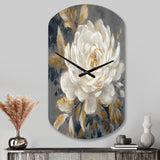 Emotions Of White Gold Peony Flower II - Asymmetric Metal Wall Clock