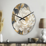Emotions Of White Gold Peony Flower II - Asymmetric Metal Wall Clock