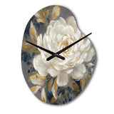 Emotions Of White Gold Peony Flower II - Asymmetric Metal Wall Clock