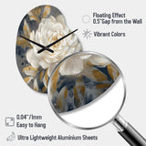 Emotions Of White Gold Peony Flower II - Asymmetric Metal Wall Clock
