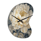 Emotions Of White Gold Peony Flower III - Asymmetric Metal Wall Clock