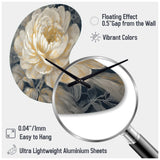 Emotions Of White Gold Peony Flower III - Asymmetric Metal Wall Clock