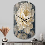 Emotions Of White Gold Peony Flower III - Asymmetric Metal Wall Clock