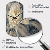 Emotions Of White Gold Peony Flower III - Asymmetric Metal Wall Clock
