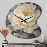 Emotions Of White Gold Peony Flower III - Asymmetric Metal Wall Clock