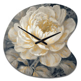Emotions Of White Gold Peony Flower III - Asymmetric Metal Wall Clock