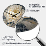Emotions Of White Gold Peony Flower III - Asymmetric Metal Wall Clock