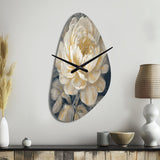 Emotions Of White Gold Peony Flower III - Asymmetric Metal Wall Clock