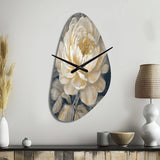 Emotions Of White Gold Peony Flower III - Asymmetric Metal Wall Clock