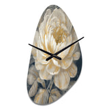 Emotions Of White Gold Peony Flower III - Asymmetric Metal Wall Clock