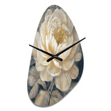 Emotions Of White Gold Peony Flower III - Asymmetric Metal Wall Clock