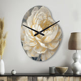 Emotions Of White Gold Peony Flower III - Asymmetric Metal Wall Clock