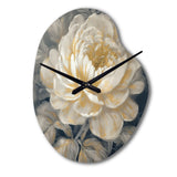 Emotions Of White Gold Peony Flower III - Asymmetric Metal Wall Clock