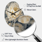 Emotions Of White Gold Peony Flower III - Asymmetric Metal Wall Clock
