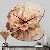 Emotions Of Beige Red Peony Flower I - Asymmetric Metal Wall Clock