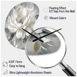 White Grey Peony Blooms In Motion I - Asymmetric Metal Wall Clock