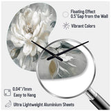 White Grey Peony Blooms In Motion I - Asymmetric Metal Wall Clock