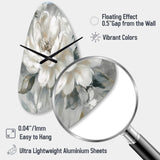 White Grey Peony Blooms In Motion I - Asymmetric Metal Wall Clock