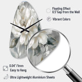 White Grey Peony Blooms In Motion I - Asymmetric Metal Wall Clock