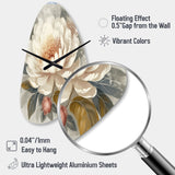 White Grey Peony Blooms In Motion III - Asymmetric Metal Wall Clock