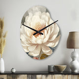 White Grey Peony Blooms In Motion III - Asymmetric Metal Wall Clock