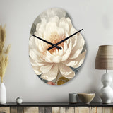 White Grey Peony Blooms In Motion III - Asymmetric Metal Wall Clock