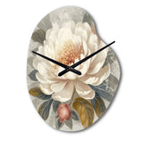White Grey Peony Blooms In Motion III - Asymmetric Metal Wall Clock