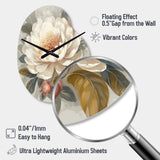 White Grey Peony Blooms In Motion III - Asymmetric Metal Wall Clock