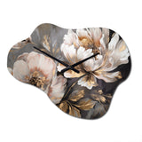 White Grey Peony Blooms In Motion IV - Asymmetric Metal Wall Clock