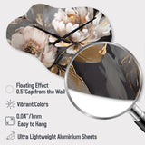 White Grey Peony Blooms In Motion IV - Asymmetric Metal Wall Clock