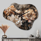 Cream Brown Peony Blooms In Motion - Asymmetric Metal Wall Clock
