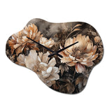 Cream Brown Peony Blooms In Motion - Asymmetric Metal Wall Clock
