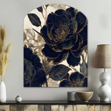 Blue Gold Peonies Celebration I - Asymmetric Metal Wall Clock