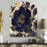 Blue Gold Peonies Celebration IV - Asymmetric Metal Wall Clock